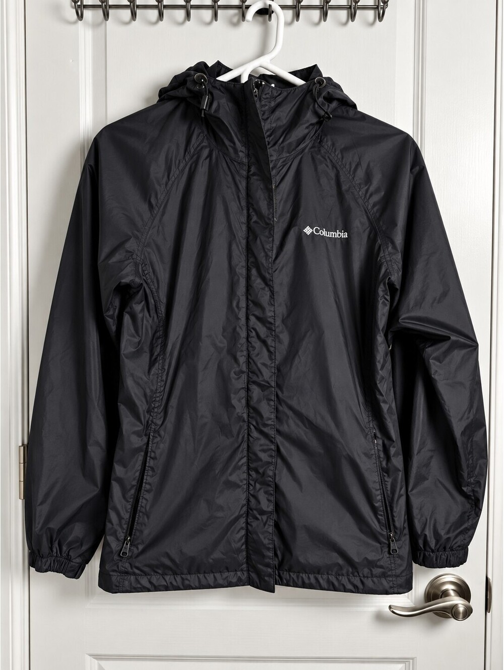 Columbia Black Hooded Rain Jacket Lightweight Mesh Lined Size Small